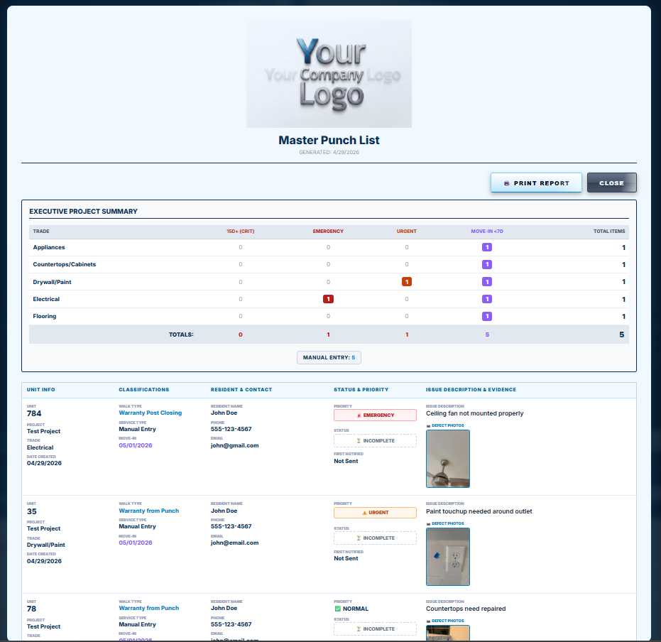 Branded report showing 'Your Company Logo' placeholder